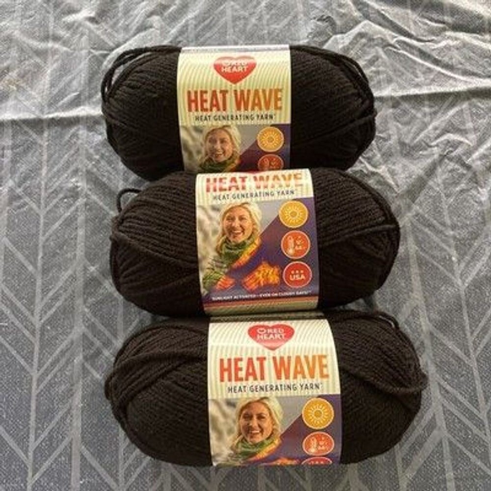 Lot 3 Skeins Red Heart Summer Night Black Heat Wave Heat Generating Yarn Worsted